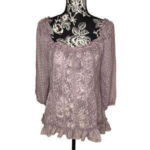 Studio Y Semi Sheer Knit Top Boho Bohemian Polkadot Preppy